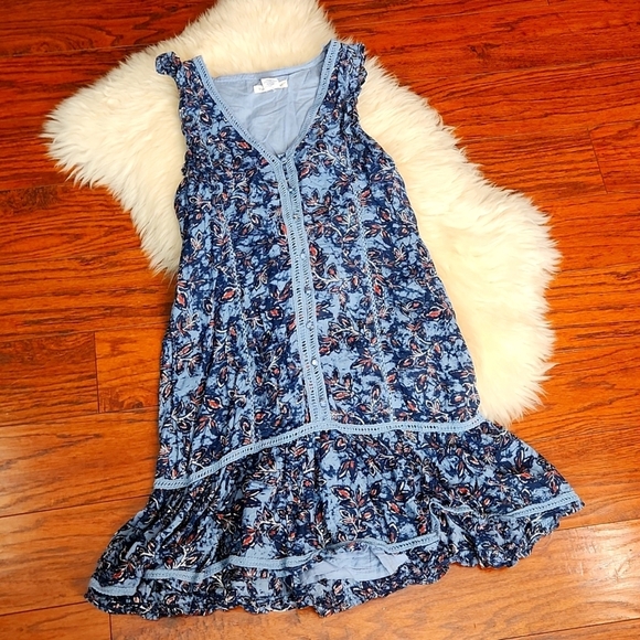 Lucky Brand Blue Floral Cap Sleeve Short Dress - Picture 1 of 3